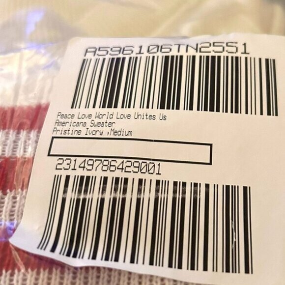 NWT Peace Love World Love Unites Us Americana Sweater Pristine Ivory M - Picture 12 of 13